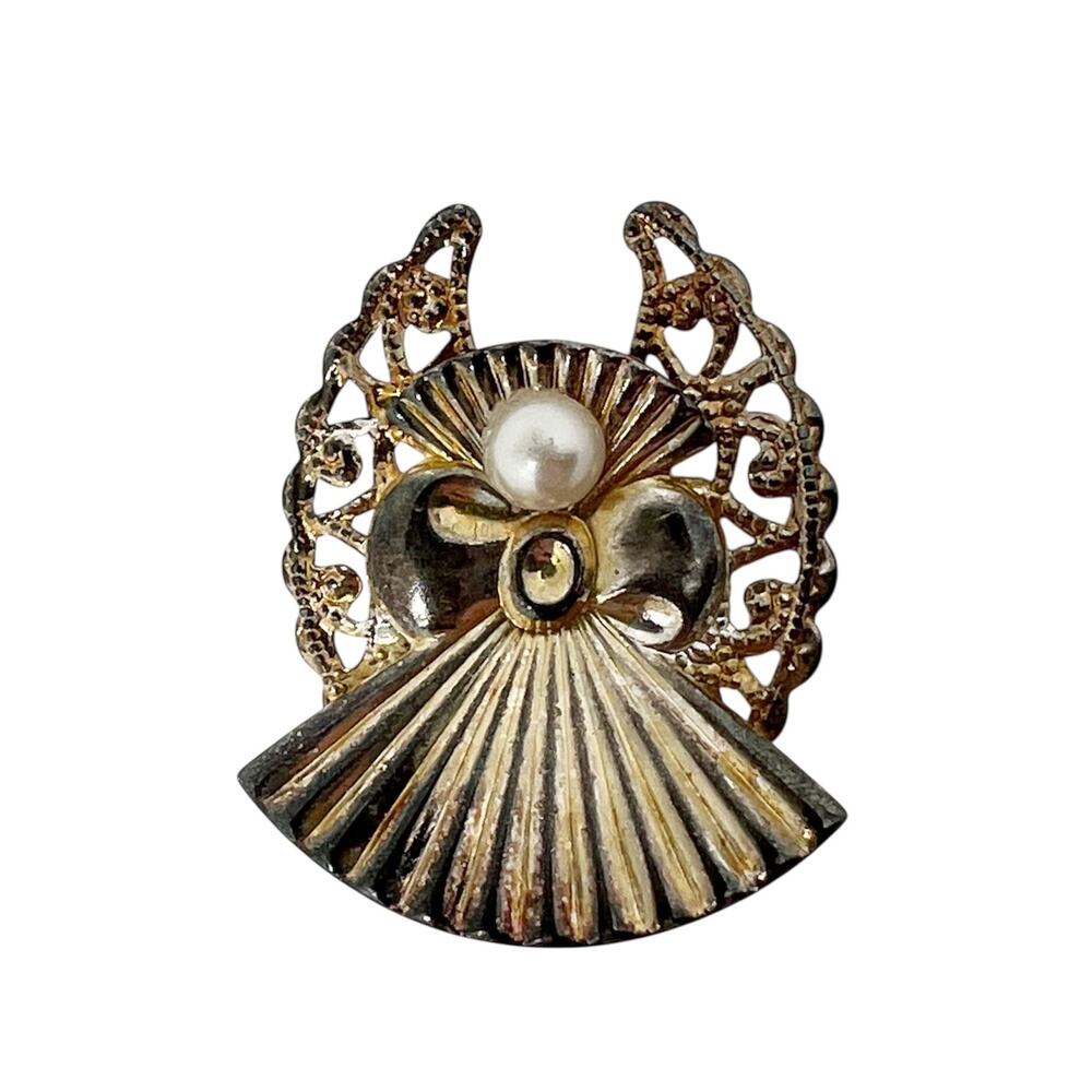 Vintage 1995 Jane Davis AOL Angel Pin Brooch with Faux Pearl and Filigree Wings